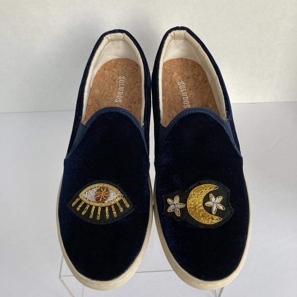Soludos Shoes - SOLUDOS WITCHY CELESTIAL SLIP-ON BEADED & EMBROIDERED NAVY VELVET SNEAKERS SZ 8